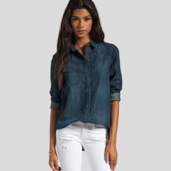 Paige Brooke 100% Cotton Long Sleeve Denim Shirt in Wayside Size S - Picture 1 of 12